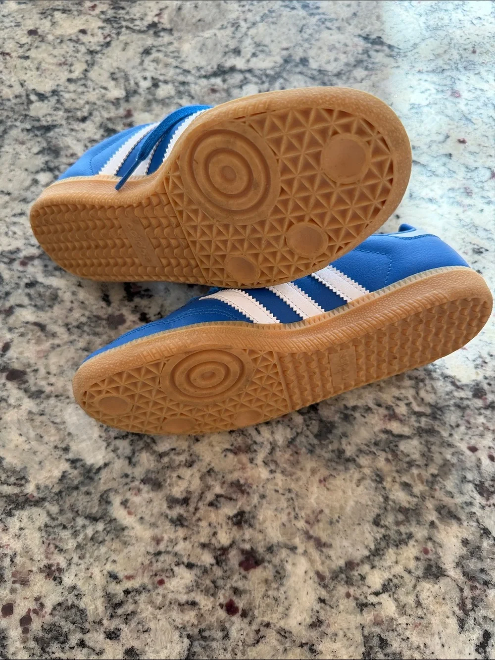 adidas Kids Blue Sneakers with White Stripes and Gum Sole
